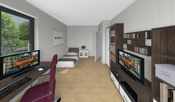 Winkelbungalow 1 3D-Innenansicht