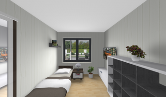 Winkelbungalow 1 3D-Innenansicht